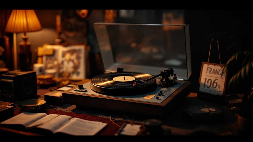 Platine vinyle vintage sur une table de brocante, méthode d’achat occasion