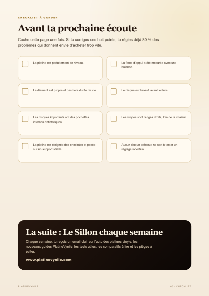 Aperçu de la checklist finale du guide vinyle